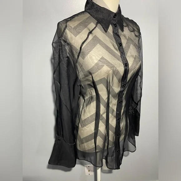 Zara Black Sheer Button Down Shirt - Picture 6 of 13